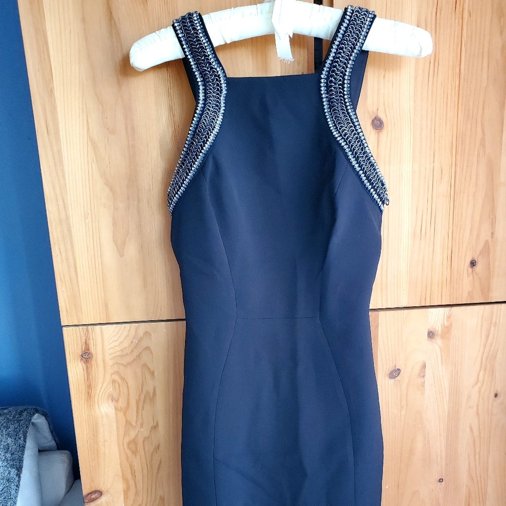 Ted Baker NWT Black Form Fitting Metal Accented Fully Lined Dress 0